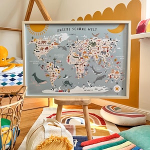 Lámina artística "Mapa del mundo, un mundo" para habitación infantil