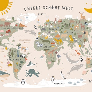 Kunstdruck / Bild WeltkarteKinderzimmer grün/natur/salbei Welt Kinder Landkarte map worldmap Bild 2