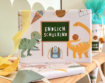 Geschenkpapier zur Einschulung "Dino Kids" Schule Vorschule Schultüte DIY Geschenk Grundschule Dinosaurier