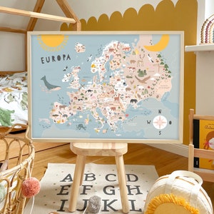 Kunstdruck / Bild "Europakarte" Europa Kinderzimmer