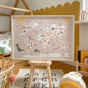 Kunstdruck / Bild "Weltkarte"Kinderzimmer warmgrau Welt Kinder Landkarte map worldmap