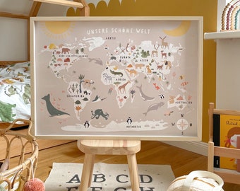 Kunstdruck / Bild "Weltkarte"Kinderzimmer warmgrau Welt Kinder Landkarte map worldmap