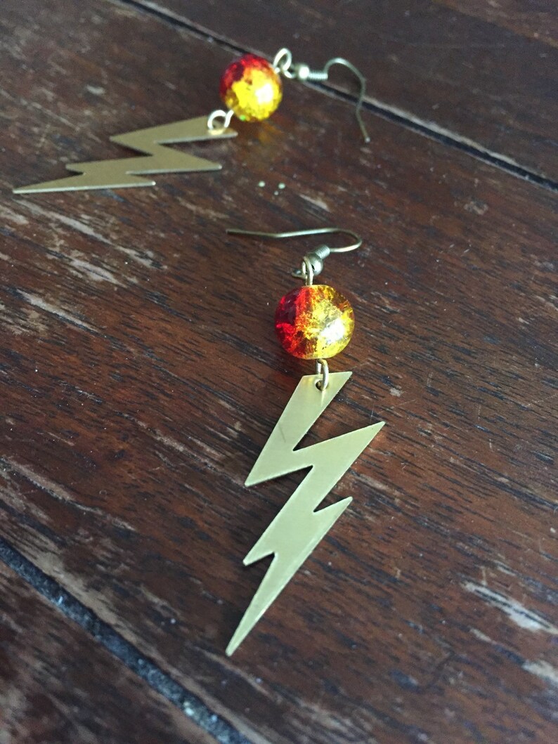 Cracked glass bead lightning bolt dangle earrings CAITLIN Etsy