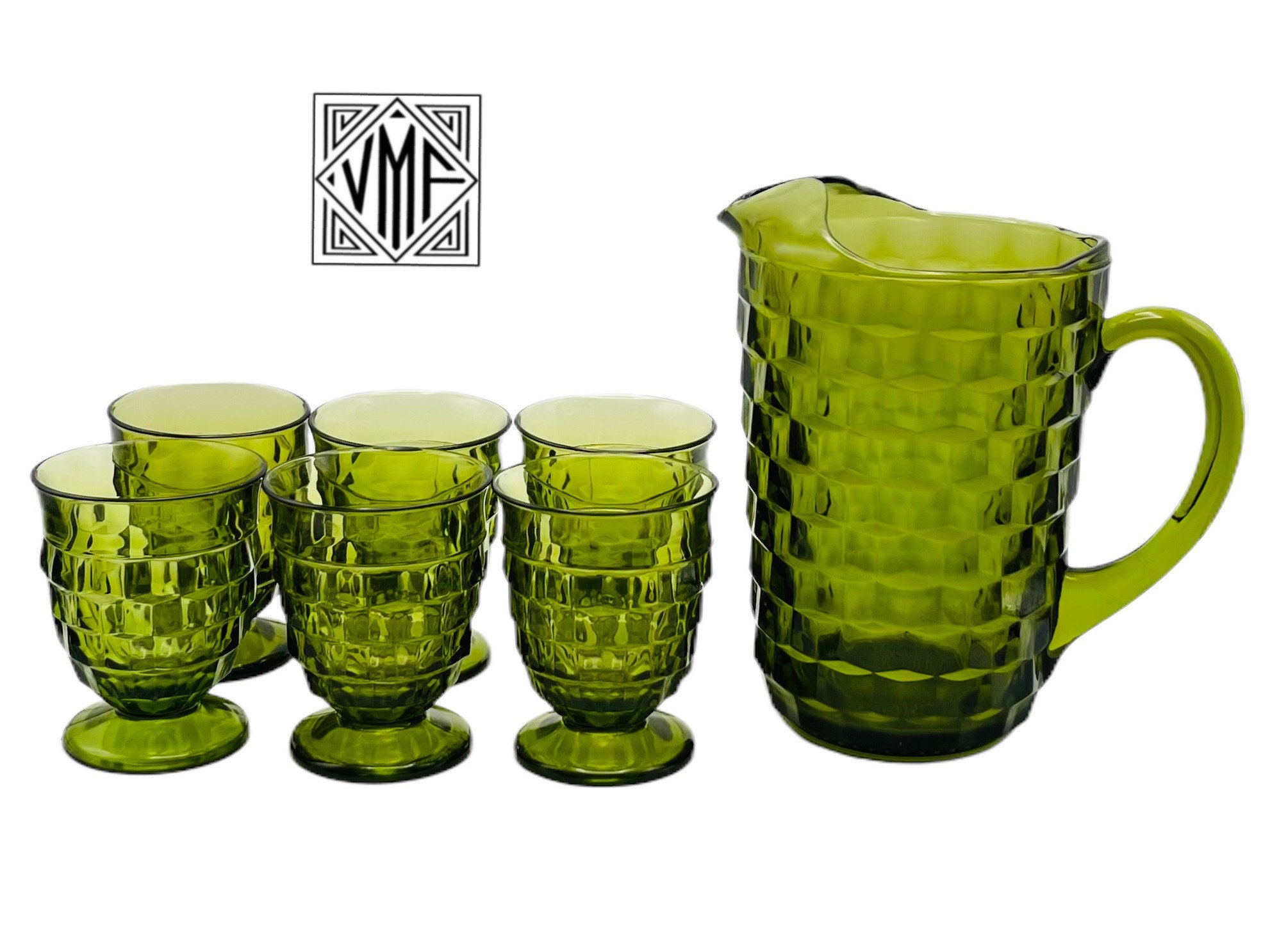 VINTAGE GREEN GLASS PITCHERS - Privet House Supply