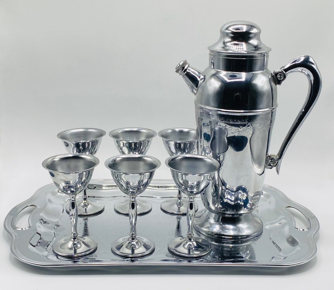 Vintage Art Deco martini cocktail set 1920s 1930s silver grape Etsy