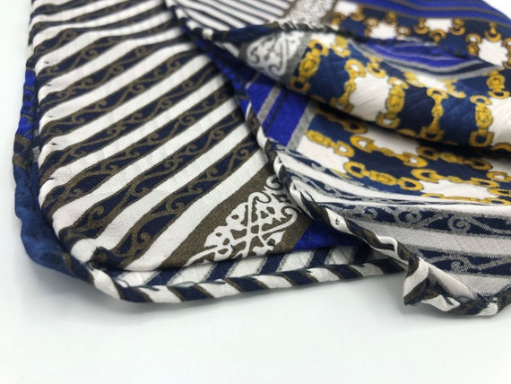 Vintage Italian silk pocket square in blue, gold,… - image 4