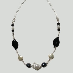 Pearls and Black Onyx Necklace, Each One-of-a-Kind, Only 6 Available. Black and White is Perfect for Summer... or Anytime!