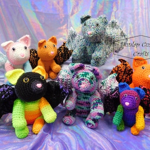 Hand raised Crochet Dragon Cats! Colorful Stuffed Winged Kitten Plushie!