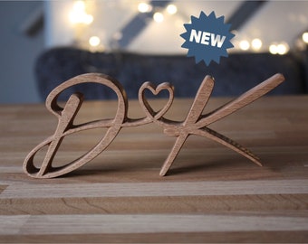 Wood engagement gift, Wooden initials for partners wedding gift, on trend typeface oak gift