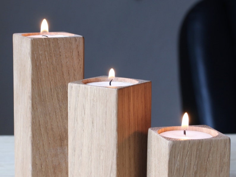 Wooden Candle Holders Set of 3 Oak Wood Candle Holders Oak Etsy UK
