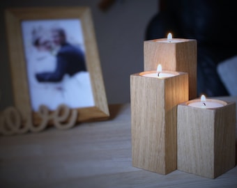Wooden Candle holders - Set of 3 oak wood candle holders - oak tealight holders