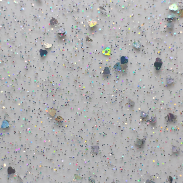 3mm W705 rainbow heart glitter and silver LT glitter clear acrylic sheet