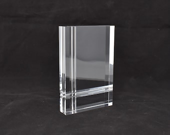 Clear cast acrylic display block trophy with polished V grove "Cross", hand polished or vmd