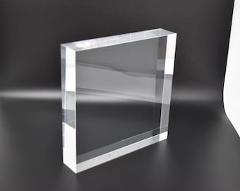 200x200mm Clear cast acrylic block, 40mm, 30mm, 20mm, 15mm thickness, hand polished