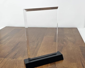 Clear cast rectangle shape acrylic trophy with solid black acrylic  base or vmd