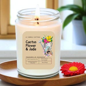 Cactus Flower & Jade Scented Soy Candle - Essential Oils, 60-100 Hour Burn