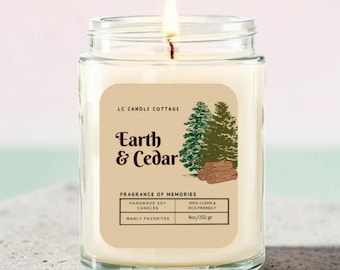 Earth Cedar Scented Soy Candle | Vegan Handmade Eco-Friendly Essential Oils Gift | USA Made
