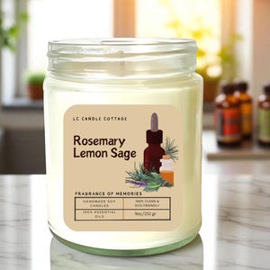 Rosemary Lemon Sage- Essential Oil Candle- Soy Candle- Scented Candle- Vegan- Housewarming Gift-Essential oil Candle - Scented Candle