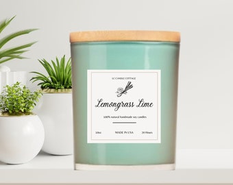 NEW- Lemongrass Lime- Scented Candles- 100% Handmade Soy Candle- Spring and Summer Candles- Housewarming Gifts- Vegan Clean Candles