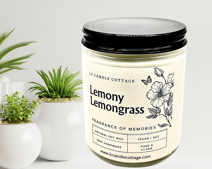 Lemony Lemongrass - Essential oil Candles - Scented Candle -Handmade - Soy Candle - Gift - Candles - Aromatherapy- Vegan - Housewarming Gift