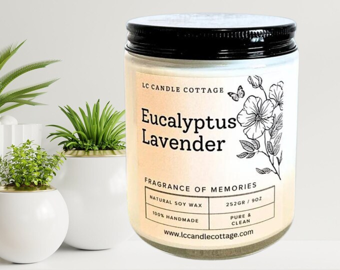 Eucalyptus Lavender-Scented Candle- Soy Candle- Essential Oil Candles- Aromatherapy- Vegan- Gift Ideas- Housewarming Gifts-Healthy Gifts-