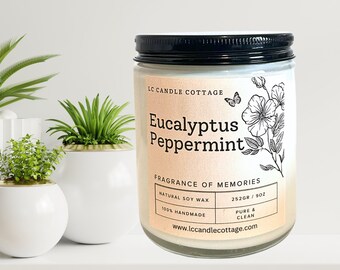 Eucalyptus & Peppermint- Scented Candles- Soy Candle- Clean Candles- Vegan- Essential Oil Candles- Housewarming - Natural Candle- Gift Ideas