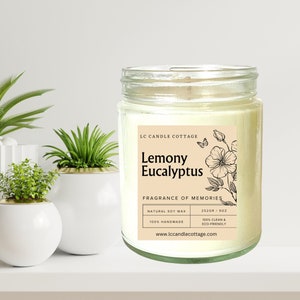 Lemony Eucalyptus Soy Candle- Natural-Essential Oil Candle- Refreshing  Scent- Vegan- Housewarming Gifts- Natural Home - Gift Ideas
