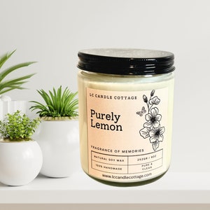 Pure Lemon- Soy Candle - Handmade - Vegan- Essential Oil Candle- Great Gifts Ideas - Refreshing Aromatherapy - Year Round Candles