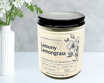 Lemony Lemongrass - 100% Essential oil - Handmade - Natural Candle - Gift - Candles - Aromatherapy  - Vegan - Home Gifts