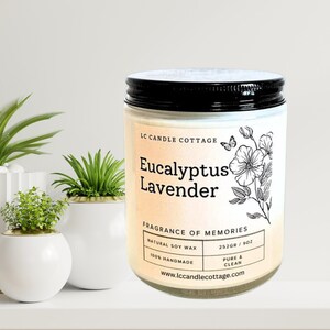 Eucalyptus Lavender-Scented Candle- Soy Candle- Essential Oil Candle- Aromatherapy- Vegan- Gift Ideas- Housewarming Gifts-Healthy Gifts-