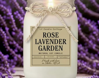 Lavender Rose Soy Candle in Mason Jar | Handmade Farmhouse Decor | Natural Aromatherapy Relaxation Gift