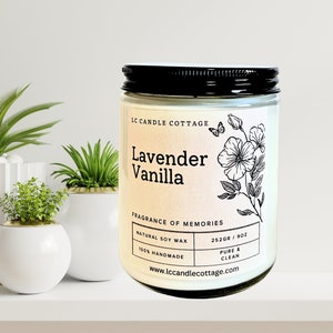 Lavender Vanilla-  Soy Candle - Relaxing Aromatherapy- Gifts for all Occasions- Vegan Gifts- Essential Oil Candle - White Candles-