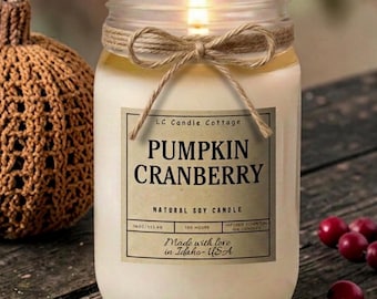 Eco-Friendly Pumpkin Cranberry Candle - Soy Wax, Fall Aroma & Essential Oil Infusion