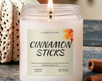 Cinnamon Sticks Candle | Soy Wax | Fall & Holiday Scented Gift with Essential Oils