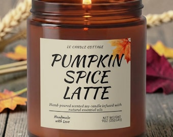 Hand-poured Soy Pumpkin Spice Latte Candle – Autumn Coffee Cappuccino Fragrance