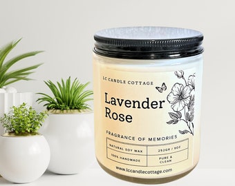 Lavender Rose Soy Candle- Soothing Aromatherapy- Vegan- Natural Home Fragrance- Scented Candles- Gift Ideas- Eco Friendly Gifts