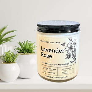 Lavender Rose Soy Candle- Soothing Aromatherapy- Vegan- Natural Home Fragrance- Scented Candles- Gift Ideas- Eco Friendly Gifts