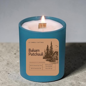 Balsam Patchouli Soy Candle – Crackling Wood Wick, Essential Oils, Clean Burn image 1
