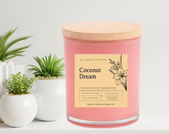 Coconut Dream- Scented Candle- Natural Soy Candle- Wood Wick- Spring and Summer Scent- Tropical- Housewarming Gift- Vegan- Home Decor