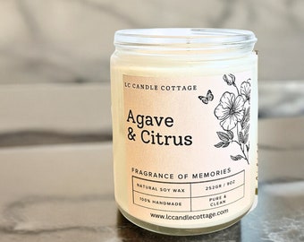 Agave & Citrus-  Soy Candle - Essential oil candles- vegan- natural scented candle- gift ideas- Gifts for Men- Gifts for Women