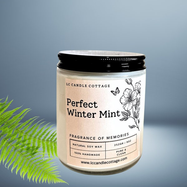 Perfect Winter Mint-  Soy Candle -Natural Essential Oil Candle- Pure Candles- Aromatherapy Candles-- Gift Ideas- Winter Seasonal Gifts