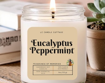 Eucalyptus Peppermint Candle - Natural Soy Wax & Essential Oils for Spa Gifts