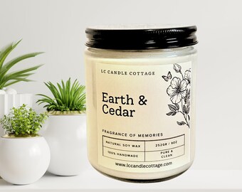 Earth & Cedar-  Soy Candle- Pure Essential oils Candles- Manly Scent- Gift Ideas - Clean Candles- Housewarming Gifts