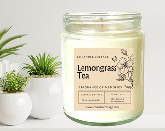 Lemongrass Tea Natural Soy Candle- Scented Candles- Vegan- Essential Oil Candles- Gift Ideas- Housewarming Gifts- Spa Scented Candle