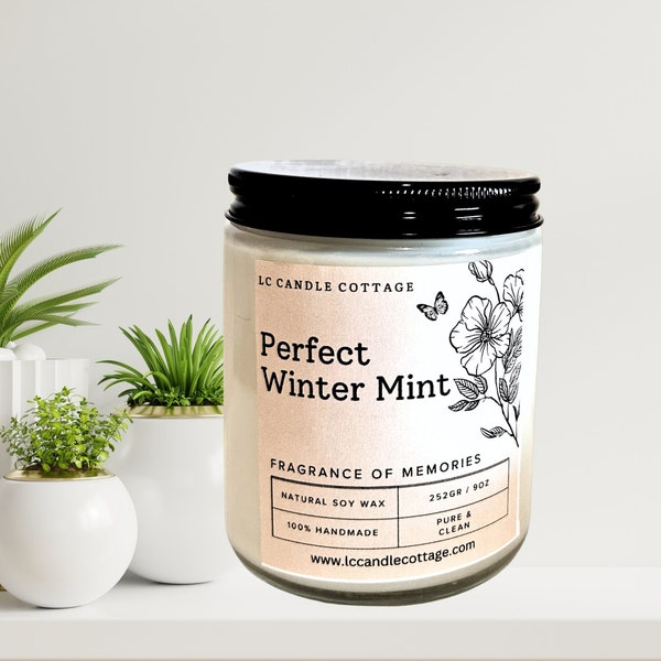 Perfect Winter Mint-  Soy Candle -Natural Essential Oil Candle- Pure Candles- Aromatherapy Candles-- Gift Ideas- Winter Seasonal Gifts