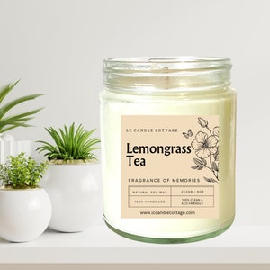 Lemongrass Tea Natural Soy Candle- Scented Candles- Vegan- Essential Oil Candles- Gift Ideas- Housewarming Gifts- Spa Scented Candle