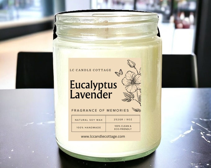 Eucalyptus Lavender-Scented Candle- Soy Candle- Essential Oil Candles- Aromatherapy- Vegan- Gift Ideas- Housewarming Gifts-Healthy Gifts-