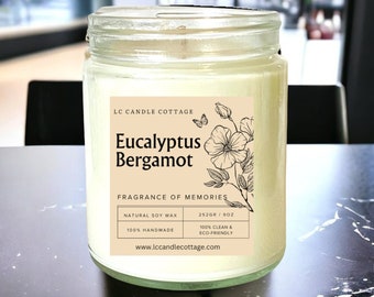 Eucalyptus & Bergamot-  Soy Candle- Pure Candles-Vegan- Essential Oil Candles- Gift Ideas-Natural Home Candles- Gifts for all Occasion