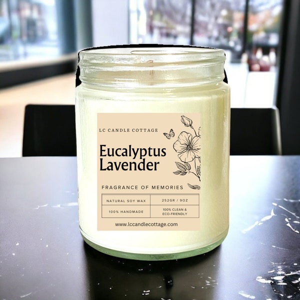 Eucalyptus Lavender-Scented Candle- Soy Candle- Essential Oil Candles- Aromatherapy- Vegan- Gift Ideas- Housewarming Gifts-Healthy Gifts-