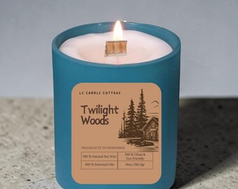 Twilight Woods Soy Candle with Crackling Wood Wick - Sandalwood Patchouli Scented for Men